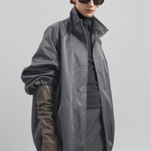 The Frankie Shop Baxter Lustrous Track Jacket - Grey - Oversized Minimalist Jackets in Grey - Shop at Coveti