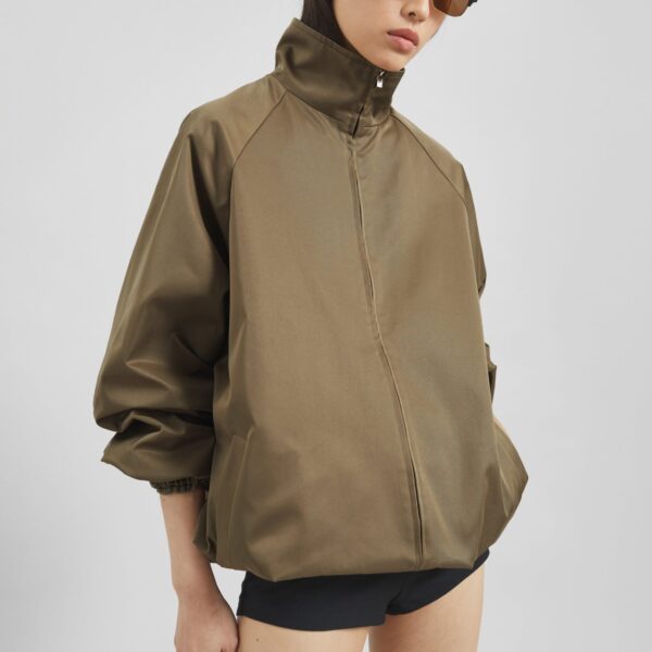 The Frankie Shop Baxter Lustrous Track Jacket - Moss Green - Oversized Minimalist Jackets in Green - Shop at Coveti