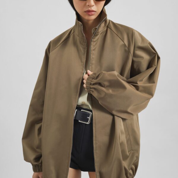 The Frankie Shop Baxter Lustrous Track Jacket - Moss Green - Oversized Minimalist Jackets in Green - Shop at Coveti