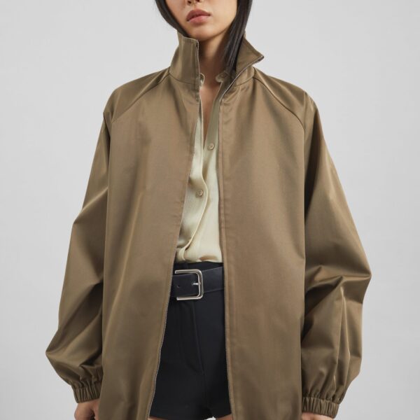 The Frankie Shop Baxter Lustrous Track Jacket - Moss Green - Oversized Minimalist Jackets in Green - Shop at Coveti