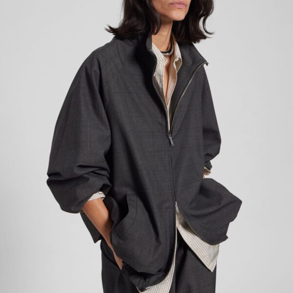 The Frankie Shop Baxter Plaid Track Jacket - Dark Grey - Oversized Minimalist Jackets in Grey - Shop at Coveti