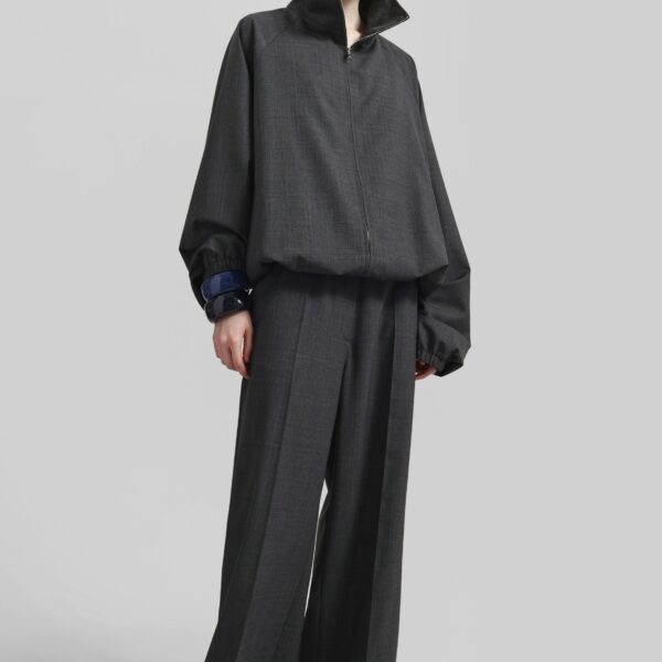 The Frankie Shop Baxter Plaid Track Jacket - Dark Grey - Oversized Minimalist Jackets in Grey - Shop at Coveti