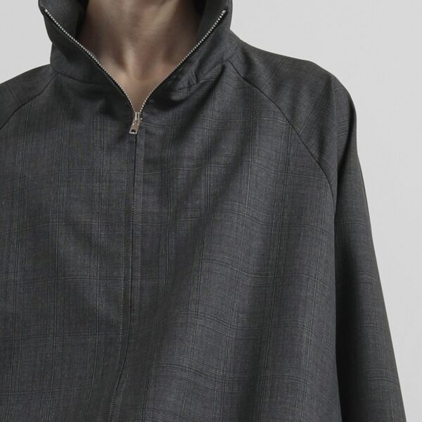The Frankie Shop Baxter Plaid Track Jacket - Dark Grey - Oversized Minimalist Jackets in Grey - Shop at Coveti