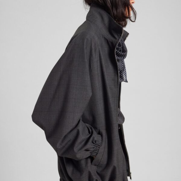 The Frankie Shop Baxter Plaid Track Jacket - Dark Grey - Oversized Minimalist Jackets in Grey - Shop at Coveti