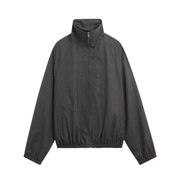 The Frankie Shop Baxter Plaid Track Jacket - Dark Grey - Oversized Minimalist Jackets in Grey - Shop at Coveti