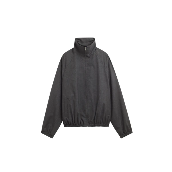 The Frankie Shop Baxter Plaid Track Jacket - Dark Grey - Oversized Minimalist Jackets in Grey - Shop at Coveti