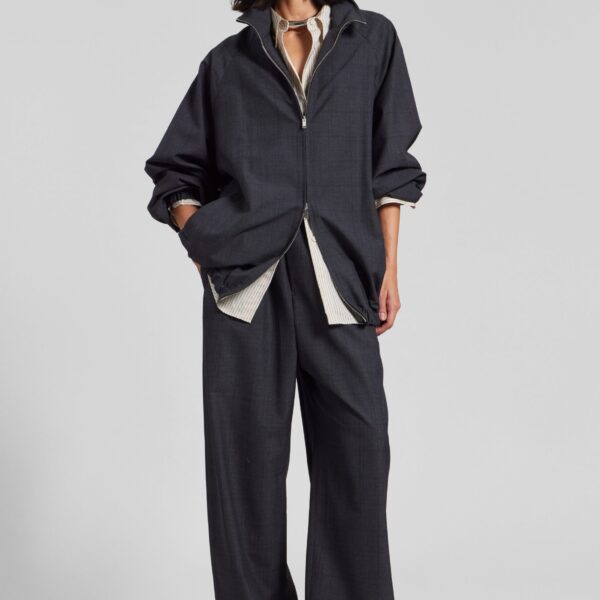 The Frankie Shop Baxter Plaid Track Pants - Dark Grey - Oversized Minimalist Pants in Grey - Shop at Coveti