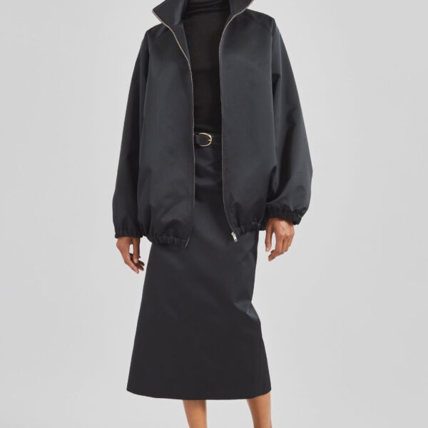 The Frankie Shop Baxter Satin Track Jacket - Black - Oversized Minimalist Jackets in Black - Shop at Coveti