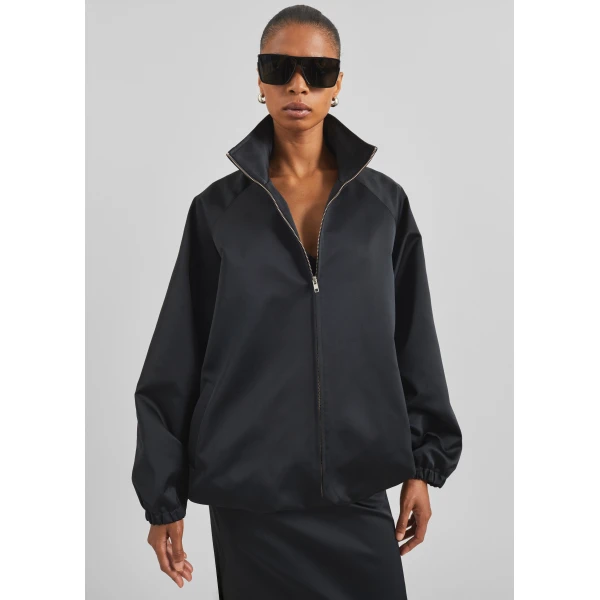 The Frankie Shop Baxter Satin Track Jacket – Black, view 4