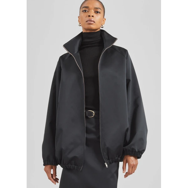 The Frankie Shop Baxter Satin Track Jacket - Black - Oversized Minimalist Jackets in Black - Shop at Coveti
