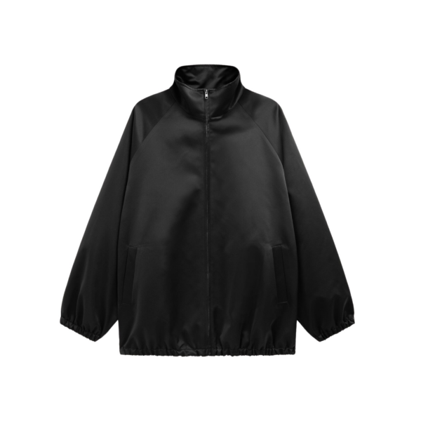 The Frankie Shop Baxter Satin Track Jacket - Black - Oversized Minimalist Jackets in Black - Shop at Coveti