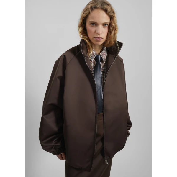 The Frankie Shop Baxter Satin Track Jacket – Brown, view 2