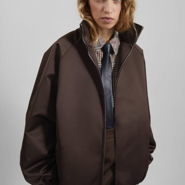 The Frankie Shop Baxter Satin Track Jacket - Brown - Oversized Minimalist Jackets in Beige - Shop at Coveti