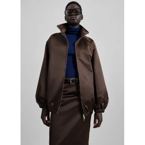 The Frankie Shop Baxter Satin Track Jacket – Brown, view 3