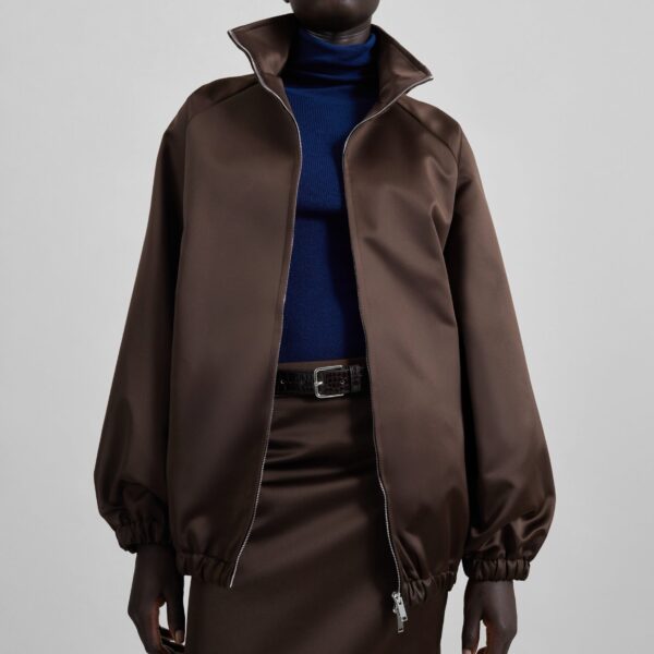 The Frankie Shop Baxter Satin Track Jacket - Brown - Oversized Minimalist Jackets in Beige - Shop at Coveti