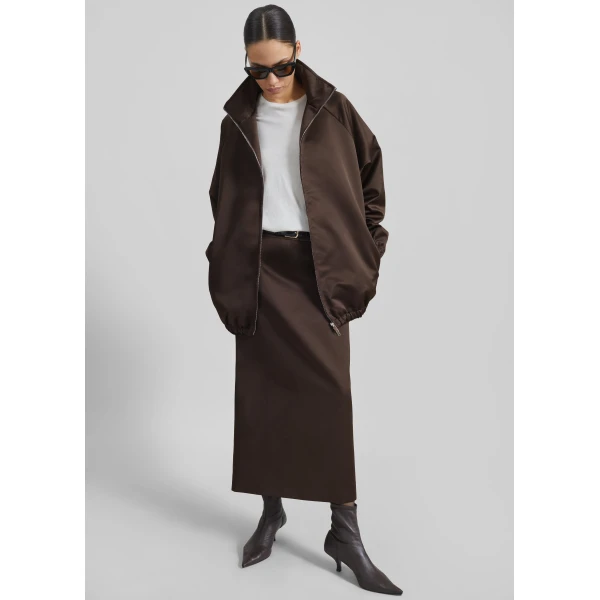 The Frankie Shop Baxter Satin Track Jacket – Brown, view 4
