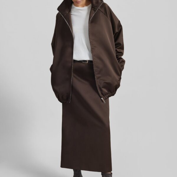 The Frankie Shop Baxter Satin Track Jacket - Brown - Oversized Minimalist Jackets in Beige - Shop at Coveti