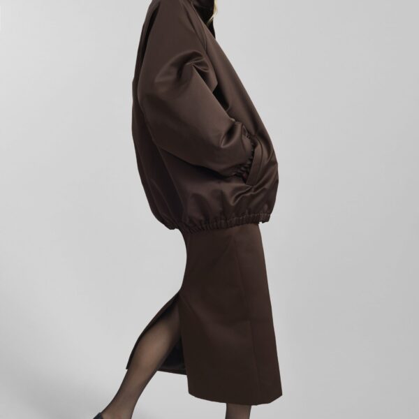 The Frankie Shop Baxter Satin Track Jacket - Brown - Oversized Minimalist Jackets in Beige - Shop at Coveti