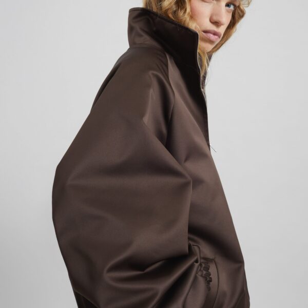 The Frankie Shop Baxter Satin Track Jacket - Brown - Oversized Minimalist Jackets in Beige - Shop at Coveti