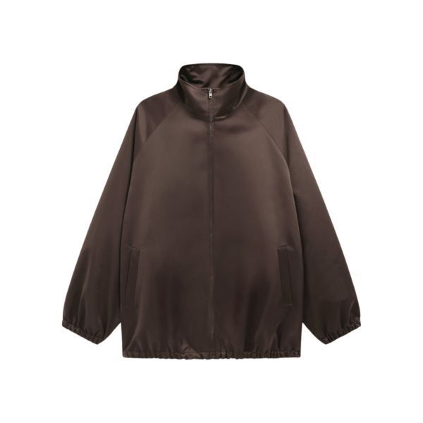 The Frankie Shop Baxter Satin Track Jacket - Brown - Oversized Minimalist Jackets in Beige - Shop at Coveti