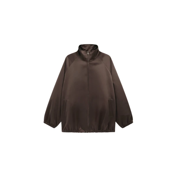 The Frankie Shop Baxter Satin Track Jacket - Brown - Oversized Minimalist Jackets in Beige - Shop at Coveti
