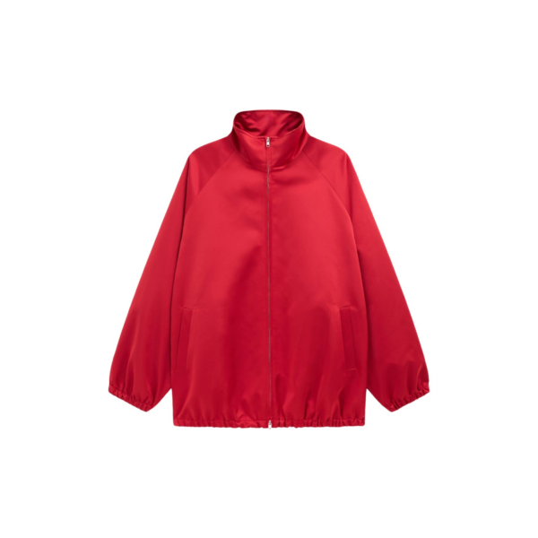 The Frankie Shop Baxter Satin Track Jacket - Red - Oversized Minimalist Jackets in Red - Shop at Coveti