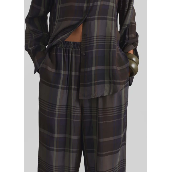 The Frankie Shop Baxter Sheer Fluid Track Pants – Navy Tartan, view 5