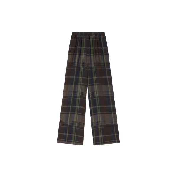The Frankie Shop Baxter Sheer Fluid Track Pants - Navy Tartan - Oversized Minimalist Pants in Multicolour - Shop at Coveti