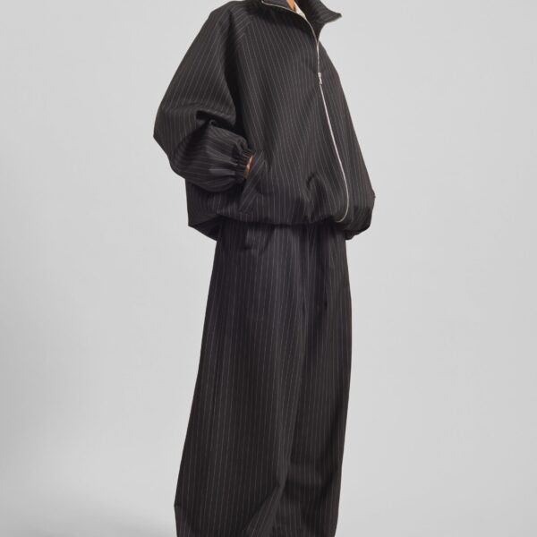 The Frankie Shop Baxter Track Jacket - Black/White Pinstripe - Oversized Minimalist Jackets in Multicolour - Shop at Coveti