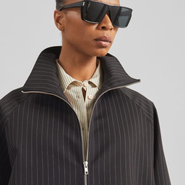 The Frankie Shop Baxter Track Jacket - Black/White Pinstripe - Oversized Minimalist Jackets in Multicolour - Shop at Coveti