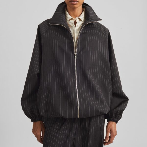 The Frankie Shop Baxter Track Jacket - Black/White Pinstripe - Oversized Minimalist Jackets in Multicolour - Shop at Coveti