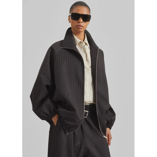 The Frankie Shop Baxter Track Jacket - Black/White Pinstripe - Oversized Minimalist Jackets in Multicolour - Shop at Coveti