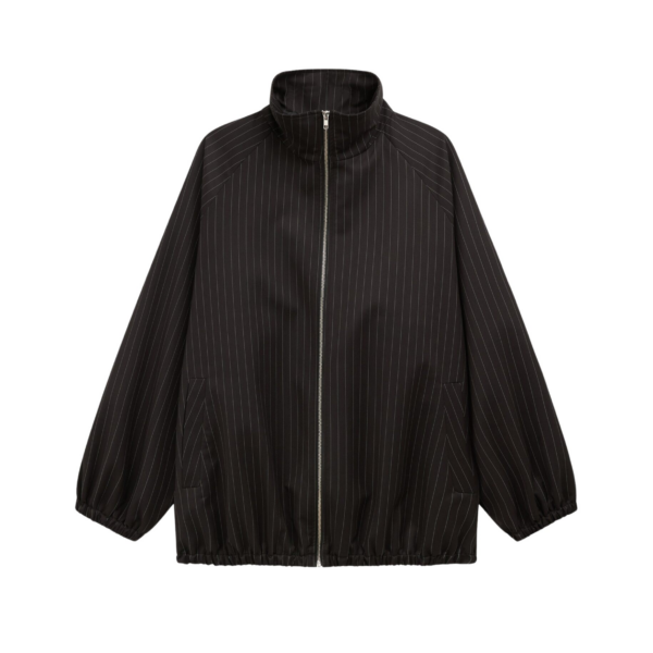 The Frankie Shop Baxter Track Jacket - Black/White Pinstripe - Oversized Minimalist Jackets in Multicolour - Shop at Coveti
