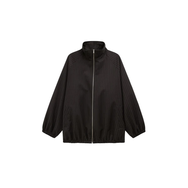 The Frankie Shop Baxter Track Jacket - Black/White Pinstripe - Oversized Minimalist Jackets in Multicolour - Shop at Coveti