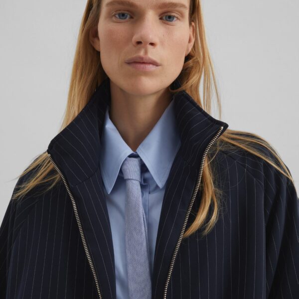 The Frankie Shop Baxter Track Jacket - Navy/White Pinstripe - Oversized Minimalist Jackets in Multicolour - Shop at Coveti