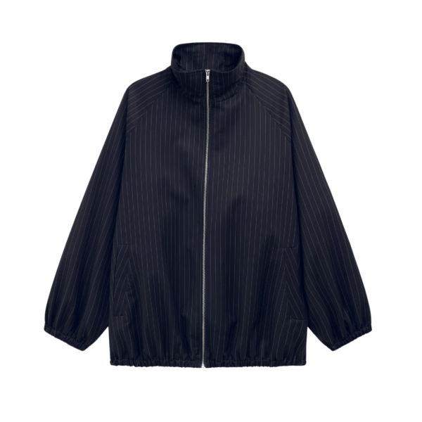 The Frankie Shop Baxter Track Jacket - Navy/White Pinstripe - Oversized Minimalist Jackets in Multicolour - Shop at Coveti