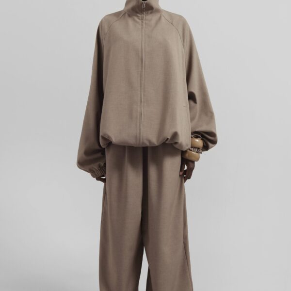 The Frankie Shop Baxter Track Jacket - Taupe - Oversized Minimalist Jackets in Beige - Shop at Coveti