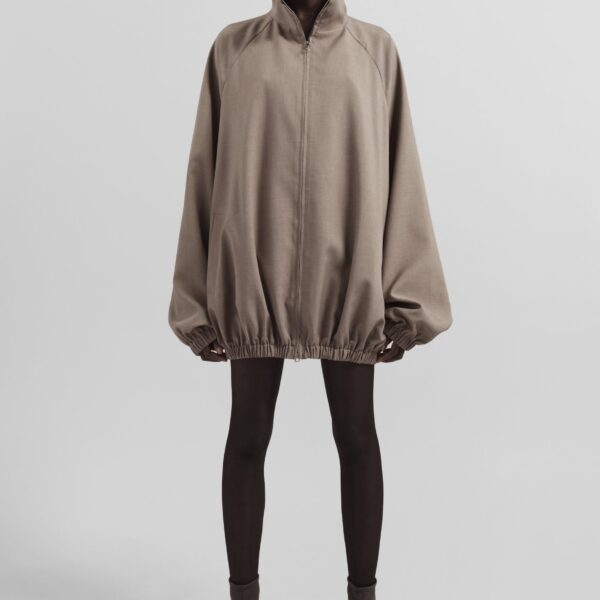 The Frankie Shop Baxter Track Jacket - Taupe - Oversized Minimalist Jackets in Beige - Shop at Coveti