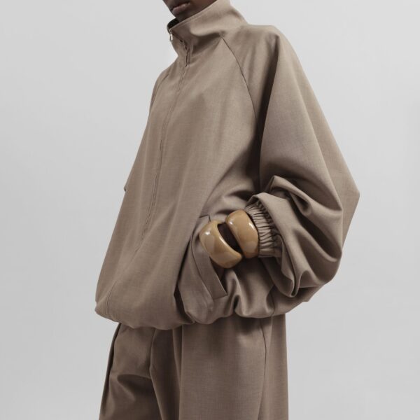 The Frankie Shop Baxter Track Jacket - Taupe - Oversized Minimalist Jackets in Beige - Shop at Coveti