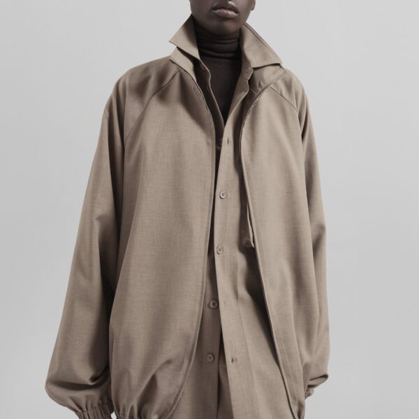 The Frankie Shop Baxter Track Jacket - Taupe - Oversized Minimalist Jackets in Beige - Shop at Coveti