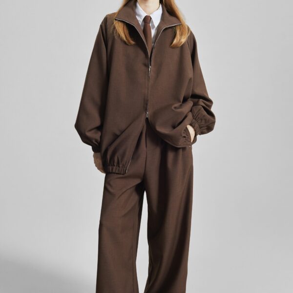 The Frankie Shop Baxter Track Pants - Dark Brown - Oversized Minimalist Pants in Beige - Shop at Coveti