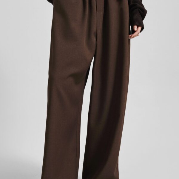 The Frankie Shop Baxter Track Pants - Dark Brown - Oversized Minimalist Pants in Beige - Shop at Coveti