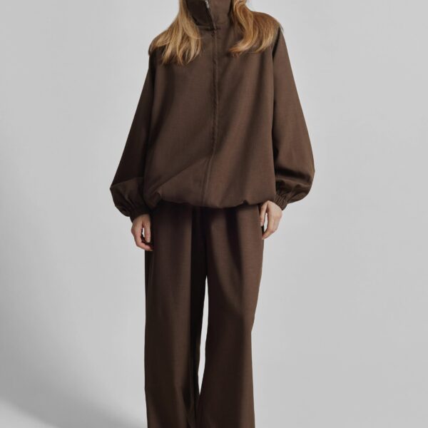 The Frankie Shop Baxter Track Pants - Dark Brown - Oversized Minimalist Pants in Beige - Shop at Coveti