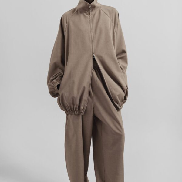 The Frankie Shop Baxter Track Pants - Taupe - Oversized Minimalist Pants in Beige - Shop at Coveti