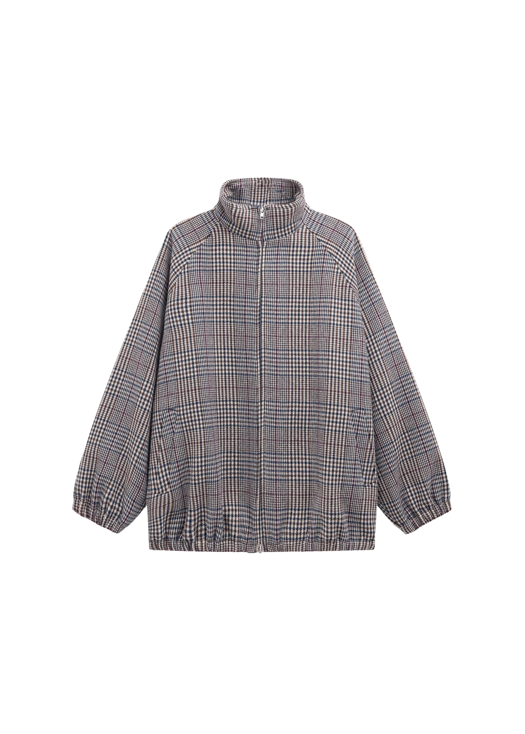 The Frankie Shop Baxter Wool Track Jacket - Beige Glen Plaid - Oversized Minimalist Jackets in Multicolour - Shop at Coveti