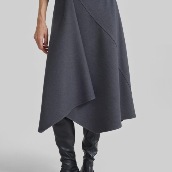 The Frankie Shop Bayel Flared Midi Skirt - Dark Grey - Oversized Minimalist Skirts in Grey - Shop at Coveti