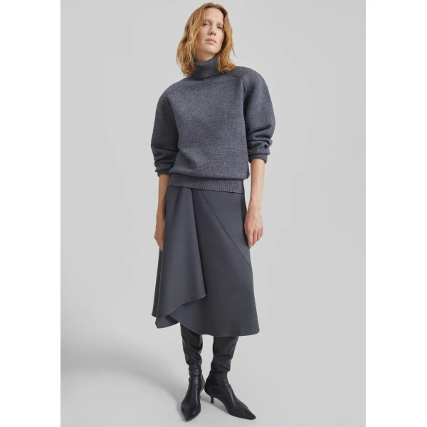 The Frankie Shop Bayel Flared Midi Skirt – Dark Grey, view 3