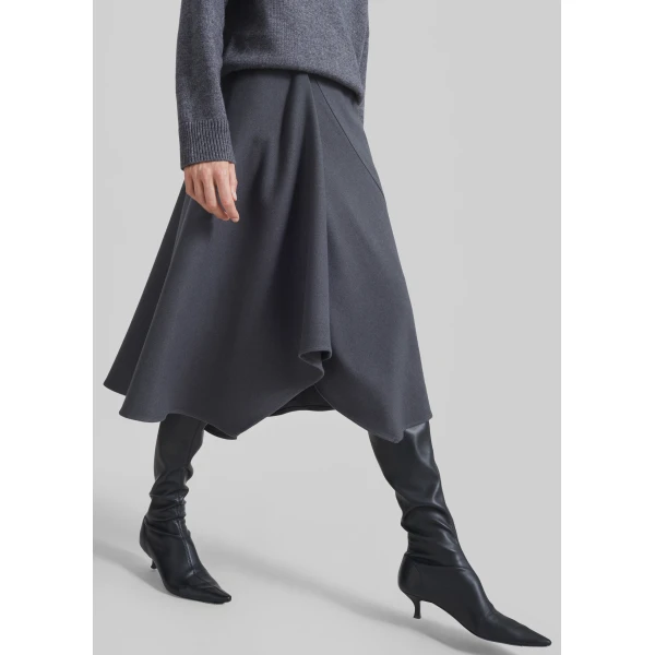 The Frankie Shop Bayel Flared Midi Skirt – Dark Grey, view 6