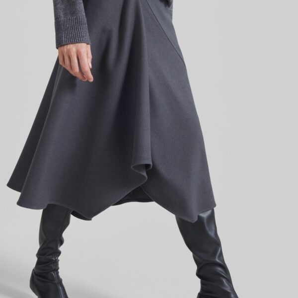 The Frankie Shop Bayel Flared Midi Skirt - Dark Grey - Oversized Minimalist Skirts in Grey - Shop at Coveti