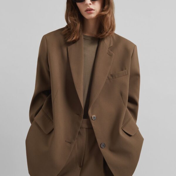The Frankie Shop Bea Blazer - Chocolate - Oversized Minimalist Jackets in Beige - Shop at Coveti